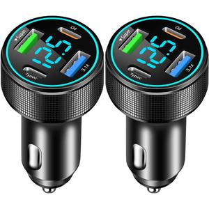 2 Packs of 66W USB C Car Charger 4 Port Car Charger Adapter with 30W PD, 3.1A Aluminium Alloy Car Cigarette Lighter USB Charger with LED Voltmeter Compatible with Phone 15 14 13