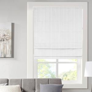 Madison Park Galen Cordless Roman Shade, 39"W x 64"H, Sheen White  Room Darkening, Thermal Insulated, Energy Efficient Window Blind with Subtle Sheen Basketweave Fabric for Privacy