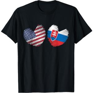Slovakia USA Heart American Flag Slovak Flag Love Heart T-Shirt for Women Kids Men XS