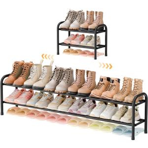 ENJOYBASICS 2 Tier Expandable Shoe Rack for Closet, Free Standing Metal Shoe Shelf Storage Organizer Holder 12 Pairs, Adjustable Width Shoe Rack for Entryway Small Space, Black