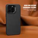 Black Genuine Leather Case for iPhone 15 Pro Max with Hidden Stand, Multifunctional Slim Fit Unique Designer Phone Protective Cover Compatible with MagSafe for Men Women