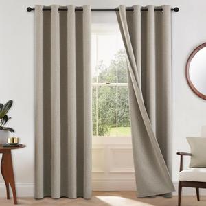 COSVIYA 100% Blackout Natural Linen Curtains & Drapes 84 Inch Length 2 Panels Set, Full Room Darkening Grommet Insulated Thermal Window Panels for Bedroom/Living Room,52x84 inches (52"W x 84"L (Pack of 2), Natural Taupe)