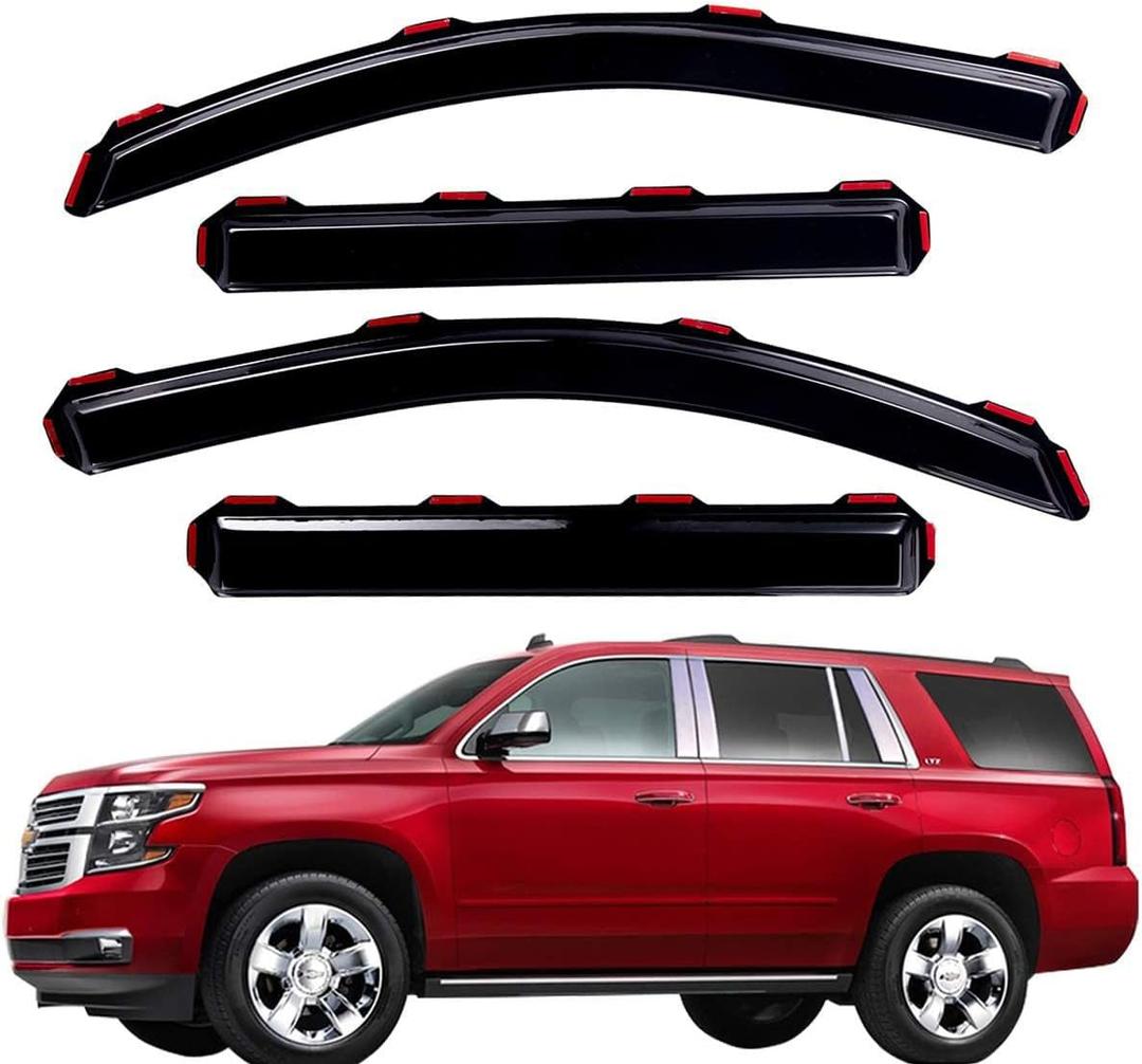 Lightronic Extra Durable Clip-on in-Channel Auto Vent Window Visor, Fits 2015-2020 Chevrolet Tahoe, GMC Yukon, Cadillac Escalade, UV Protection Rain Guard, Original Wind Deflector, Dark Smoke, 4-Pcs