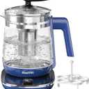1200w Electric Kettle, 1.5L Borosilicate Glass tea kettle, Hot water kettle electric for Coffee or Tea, BPA Free, Auto Shut-Off, Stainless Steel, Fast Boil, Blue
