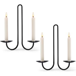 Wall Candle Holder Set of Two, Metal Black Candle Sconces Wall Decor, Hanging Candle Holder Fits Taper Candle/LED Tea Lights, Wedding Housewarming Gifts for Farmhouse Living Room Fireplace (Double-arm 2pcs)