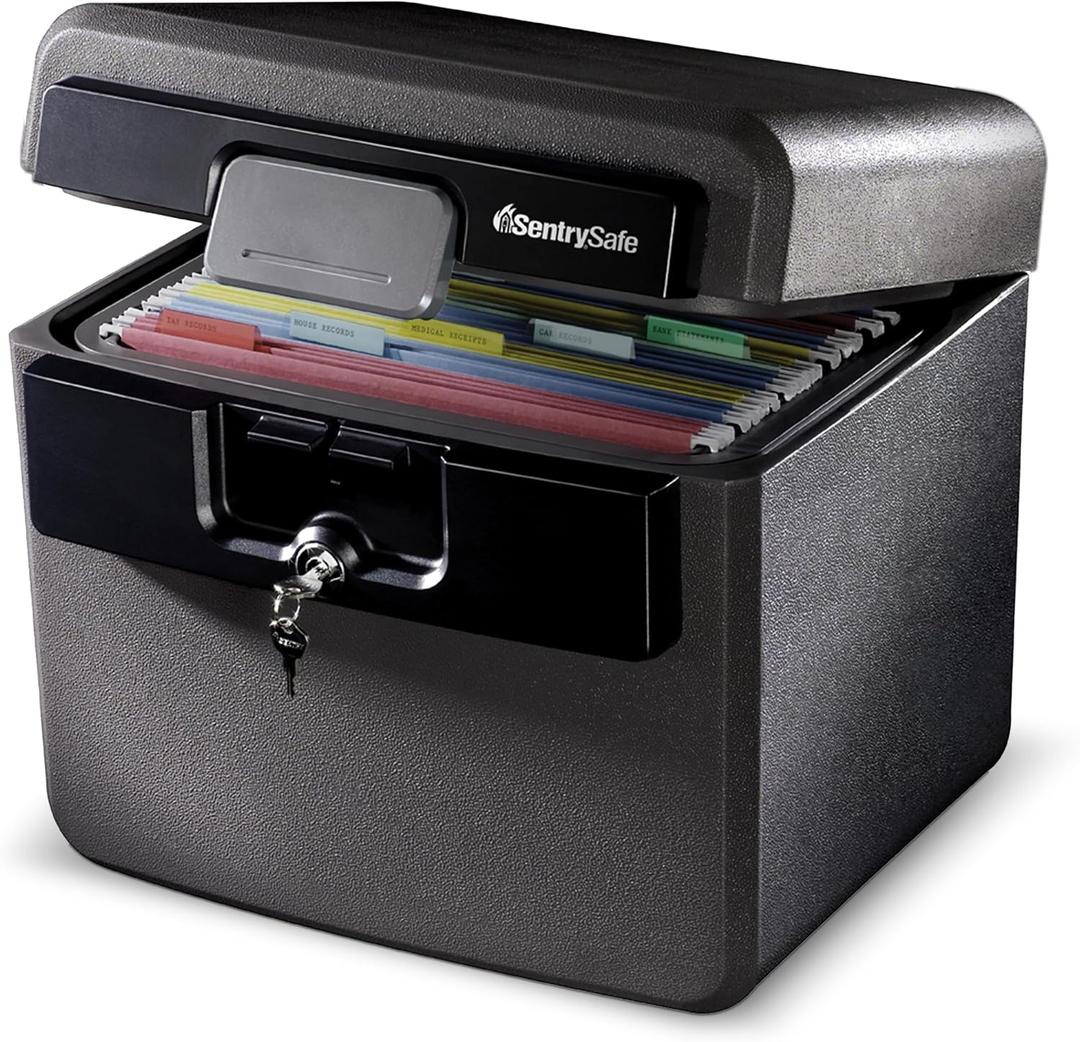 SentrySafe Black Fireproof and Waterproof Safe, File Folder and Document Box with Key Lock, 14.3 x 15.5 x 13.5 inches, HD4100