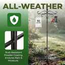 2 Pack 92" Double Shepherds Hooks for Outdoor, Heavy Duty Bird Feeder Pole with 5 Prong Base, Metal Hooks for Hanging Plant Baskets, Solar Lanterns & Hummingbird Feeders, Gardening Tools