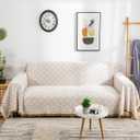 AIVIA Loveseat Cover Sheet Blanket, Cotton Woven Reversible Anti Slip Cushion Covers for 2 Seater Couches with Armrest, Living Room Love-Seat Furniture Decor Slipcovers Protector for Dogs Cats (71 x 102, Khaki White)