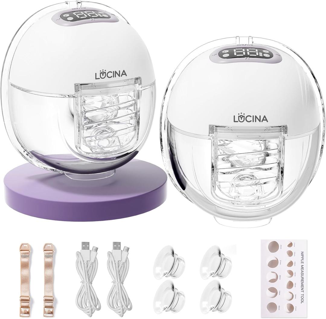 Lucina Breast Pump Hands Free, Wearable Breastfeeding Pump with 4 Modes & 9 Levels, Portable Electric Breast Pump, Strong Suction, Discreet & Smart Display, 19/ 21/ 24mm Insert/ Flange, 2 Pack