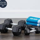 Fitvids Rubber Encased Hex Dumbbell Set Contoured Handle for Muscle Toning, Strength Building & Full Body Workout, 2 Pcs  5LB and 2 Pcs 15LB