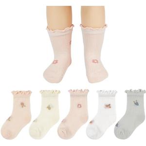 American Trends Baby Girls Toddler Anti Slip Non Socks Cotton Crew Socks, 6-12 Months