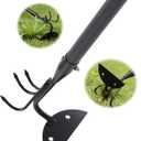 65 Inch 2-in-1 Hoe and Cultivator Garden Tool, Heavy Duty Garden Hoe with 3-Tine Tiller Rake for Weeding and Soil Loosening, Long Handle Stand Up Weed Removal Tool for Planting, Digging & Gardening