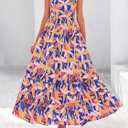 2025 Women's Summer Boho Floral Maxi Dress with Pockets - A-Line Smocked Tiered Ruffle Sleeveless Beach Sun Dress (XL)