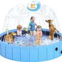 Foldable Dog Pool with Sprinkler, 87'' Extra Large Non-Slip Dog Swimming Pool, 2-in-1 Outdoor Backyard Pet Bathing Tub with Drain Plug for Dogs Kids Pets Ducks