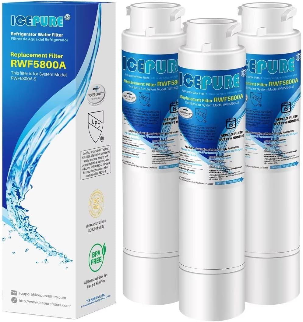 ICEPURE RWF5800A Refrigerator Water Filter Replacement for Frigidaire EPTWFU01, EWF02, Pure Source Ultra II, PureSource Ultra 2, SCWFTCTO, GP006, EPTWFUO1, MR022, JO22, BO022, TH-01, DE022, 1007 3PACK