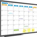 JILoffice Dry Erase Calendar Whiteboard - Magnetic White Board Calendar Monthly 24 X 18 Inch, Black Aluminium Frame Wall Mounted Board for Office Home and School