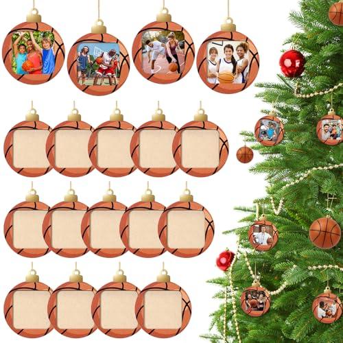 Vercraft 20 Pcs Basketball Sports Ornaments for Christmas Tree Decorations Wooden Christmas Picture Frames Xmas Photo Ornament Gifts for Sports Player Team Keepsake Party Favors
