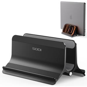 SODI Vertical Laptop Stand Holder for Desk Compatible with MacBook Air, MacBook Pro Stand Vertical Aluminum Up to 17 inch, Gravity Auto-Lock Cooling, 3-in-1 Space Saving Desk Organizer Accessories