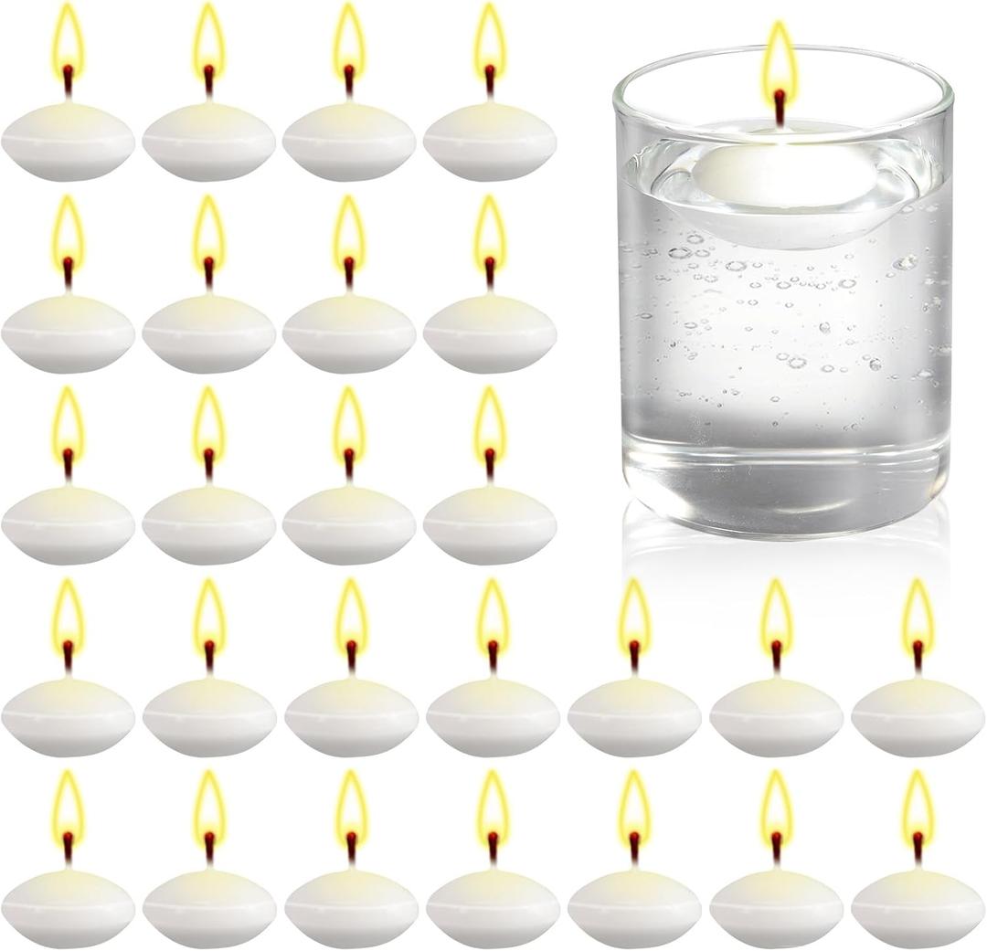 50 Pcs Floating Candles, 1.5 Inch Unscented, Dripless Wax Burning, White Floating Candles for Centerpieces Weddings Party Home Decor