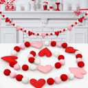 8.2Ft Valentines Day Felt Ball Garland Pre-Strung Valentines 3D Heart Hanging Banner Red Pink White Pom Pom Garland Decorations for Valentine Party Wedding Anniversary Home Wall Indoor Outdoor Decor