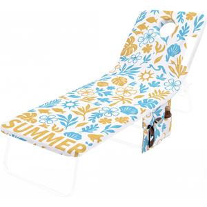 Frienda 1 Pcs 35.5"x74.8" Large Towel Cover for Tanning Chair with Face Hole Boho Oversized Beach Pool Lounge Cover Towel with Pocket Patio for Summer Pool Outdoor No Chair(Summer)