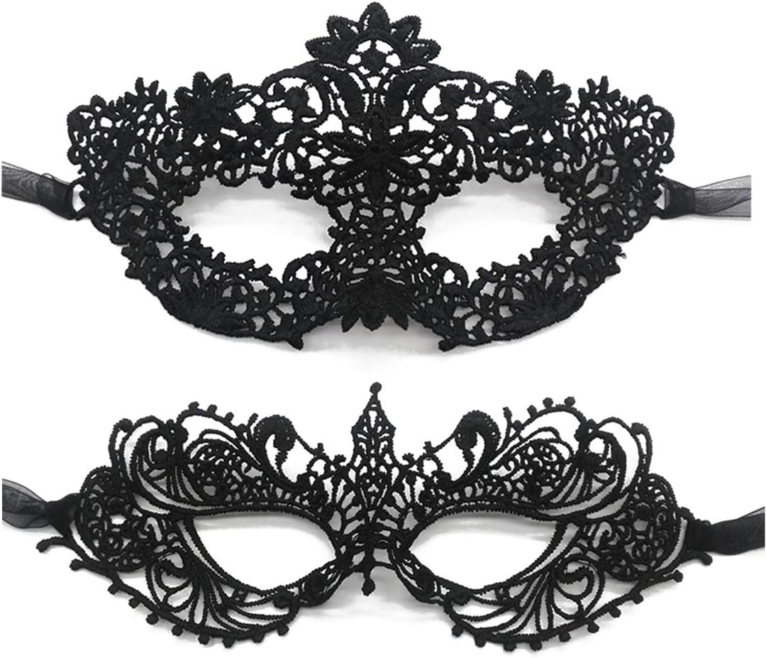 TFTSR Masquerade Masks for Women Couples & Men - Mardi Gras & Venetian Dress Mask in Black & Gold Adults Party Lace Costume