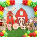 Honoson Large Farm Cardboard Cutouts Sets, Red Farm Party Decoration Farmhouse Backdrop Stand, Yard Signs for Baby Shower Birthday Rustic Party Supplies Photo Props(Cute Animal)