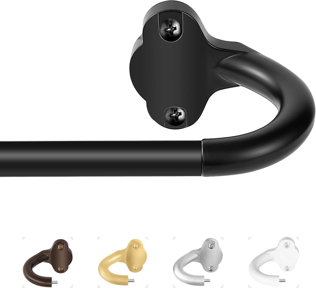 TVWOO Black Wrap Around Curtain Rods:5/8" Small Blackout Adjustable Window Curtain Rod for Bedroom Kitchen Apartment Renter Friendly,Room Darkening Curved Drapery Rods Easy Install,Matte Black 36-72"