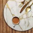 Round Leather Placemats Set of 4 PU Waterproof Non-Slip Washable Heat Resistant Place Mat for Kitchen Dining Table - Marble Gold Line
