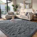Fluffy Rug Shaggy Area Rug, Grey 8x10 Area Rugs for Living Room, Large Shag Area Rugs for Bedroom Kids Room Home Decor, Upgrade Anti-Skid Rectangular Fuzzy Rugs