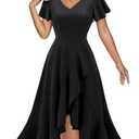 DRESSTELLS Women's Cocktail Dresses, Semi Formal Wedding Guest Graduation Vintage Tea Party Mother Bride Fit Flare Evening Ruffle Baby Shower Summer Prom Dress Black L