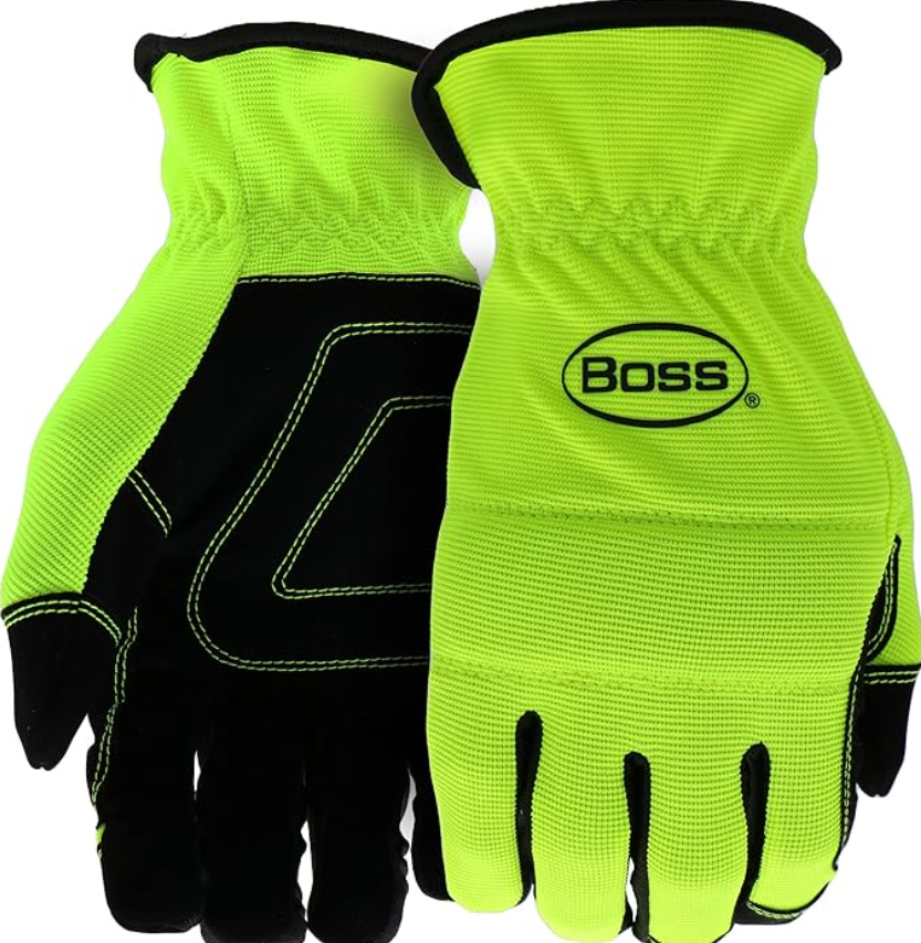 BOSS Men's Task 2-Pack High Performance Synthetic Leather Palm Work Gloves, High Dexterity, Knuckle Padding, Comfort, Abrasion Resistant, Yellow, Large, (B52021-L3P)
