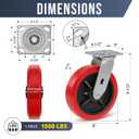 8 inch Industrial Casters-Polyurethane on Polyolefin Swivel Casters, Set of 4 Heavy Duty Casters with 6000 lb Capacity, Caster Wheels for Workbench, Industrial Equipment (4Swivel)