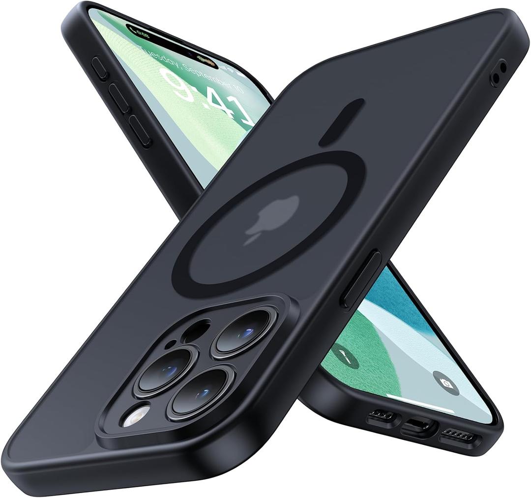 Magnetic for iPhone 15 Pro Max Case,Upgraded [Full Camera Protection][Compatible with Magsafe][Military Grade Protection]Shockproof Slim Translucent Matte Phone Case for iPhone 15 Pro Max,Black