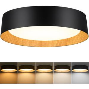 BrightHome 16in Flush Mount Ceiling Light, 3000LM 30W(300W Equiv), LED Ceiling Light Fixture 5CCT 2700K 3000K 4000K 5000K 6000K, Dimmable Ceiling Lamp for Bedroom Bathroom Hallway, Black and Wood