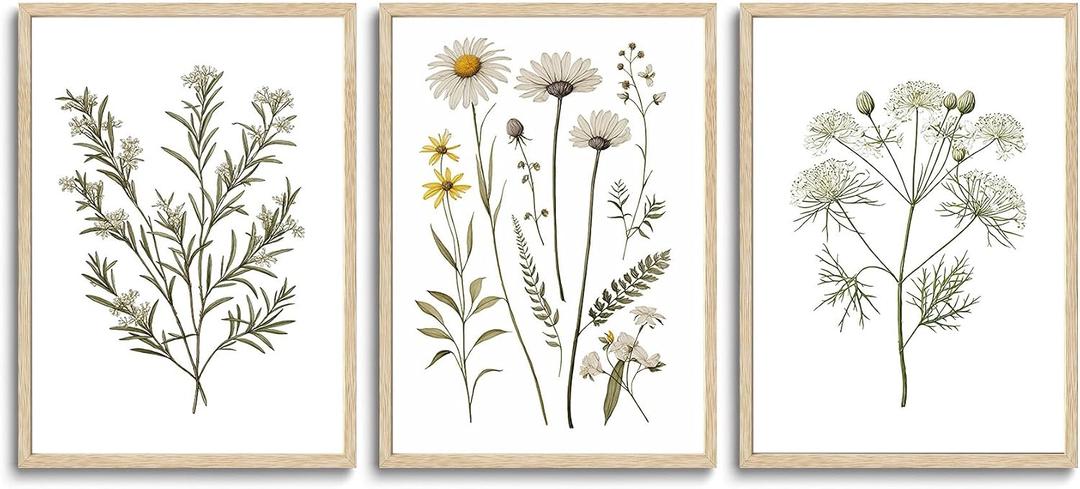 3 Piece Wildflower Framed Wall Art Floral Canvas Prints 16x20in