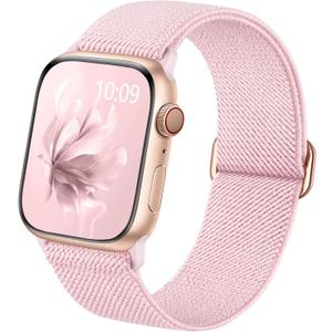 6 x Wepro Stretchy Solo Loop, Compatible with Apple Watch Band 38mm 40mm 41mm 42mm 44mm 45mm 46mm 49mm for Women Men, Soft Nylon Elastic Breathable Strap for iWatch Series SE 10 9 8 7 6 5 4 3 2 1 Ultra (Light Pink)