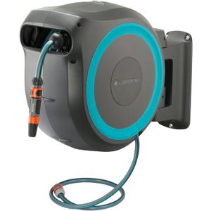 GARDENA (18630) Retractable Garden Hose Reel 115' x 1/2" Wall Mounted, Automatic Retraction & Length Lock for Easy Watering. Heavy Duty Swivel Bracket 180, Includes Nozzle. Made in Europe