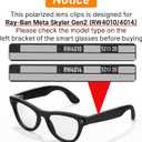 2Pcs Polarized Clip-on for Ray-Ban Meta Skyler & Gen 2 (RW4010/RW4014 52-20), Black Frame Discoloration Clip for Meta Skyler Accessories Protect Your Eyes, Cool and Fashion (Silver + Grey)