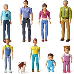 Beverly Hills Doll Collection Sweet Lil Family Friends Figures - New Addition Set of 9 Dollhouse People - Grandma, Grandpa, Mom, Dad, Sister, Brother, Toddler, Baby and Dog