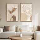 Large Framed Neutral Abstract Wall Art for Living Room, Set of 2 Modern Warm Beige and Taupe Canvas Artwork for Walls, Woman Silhouette Paintings Prints Wall Decor for Bedroom Home Office, 20x30 Inch, 20" W x 30" H x 2Pcs