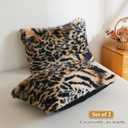 XeGe Fluffy Faux Fur Tiger-Leopard Patchwork Print Pillowcases, 2 Pack Cozy Plush Fuzzy Long Bed Pillow Covers, 20x26 Shaggy Furry Pillow Shams with Zipper Bed Couch Sofa, Brown and Black, Standard