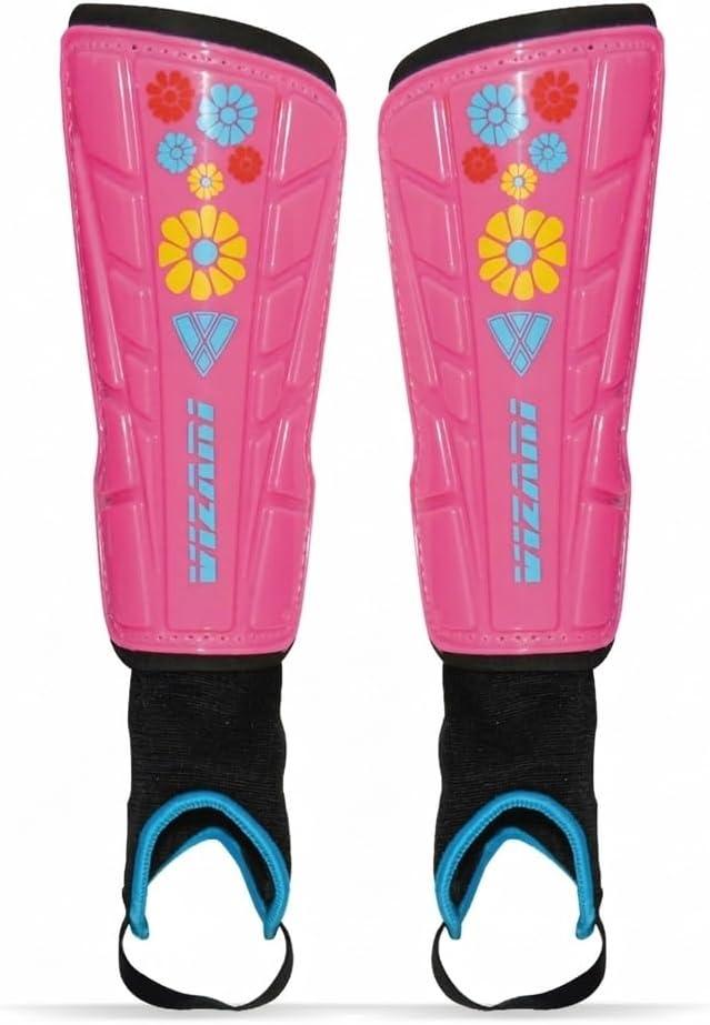 Vizari Blossom Toddler Soccer Shin Guards for Girls - Dual-Layered Protection - Ventilated Football Shin Pads with Ankle Protection, Pink/Blue, XXS, Stylish Design Ankle Guard with Adjustable Fit