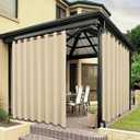 BONZER Wide Waterproof Outdoor Curtains for Patio Heavy Privacy Sunlight Blocking Grommet Outside Curtains for Porch, Pergola, Gazebo, 1 Panel, 110W x 108L inch, Cream