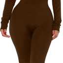 Mokoru Women's Sexy Bodycon Long Sleeve One Piece Jumpsuits Full Length Club Rompers (Medium, Coffee)