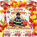 Fire Truck Birthday Party Decorations Kit 69Pcs Set with Backdrop, Table Cover, Fire Truck & Flame Foil Balloons, Cake Toppers, Latex Balloons for Kids Firefighter Rescue Party