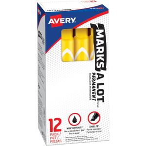 Avery Marks-A-Lot Large Chisel Tip Permanent Marker, Yellow, Box of 12 (08882)