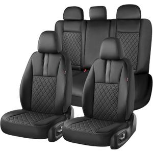 Coverado Car Seat Covers Full Set, Automotive Leather Seat Covers for Car Universal Fit Front Back Seat Cover, Non-Slip Waterproof Breathable Car Seat Protector (Black)