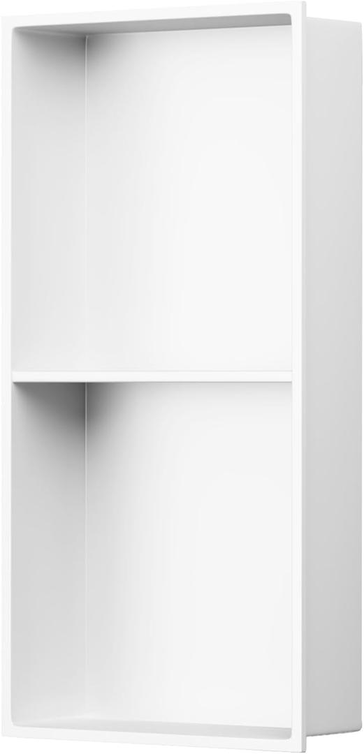 Shower Niche 12 X 24 in No Tile Needed, White Double Shelves Recessed Wall Niche Shelf for Bathroom Storage, Stainless Steel