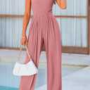PRETTYGARDEN Womens Summer Jumpsuits Dressy Casual One Piece Outfits Sleeveless Mock Neck Wide Leg Pants Rompers with Pockets (Pink, S)